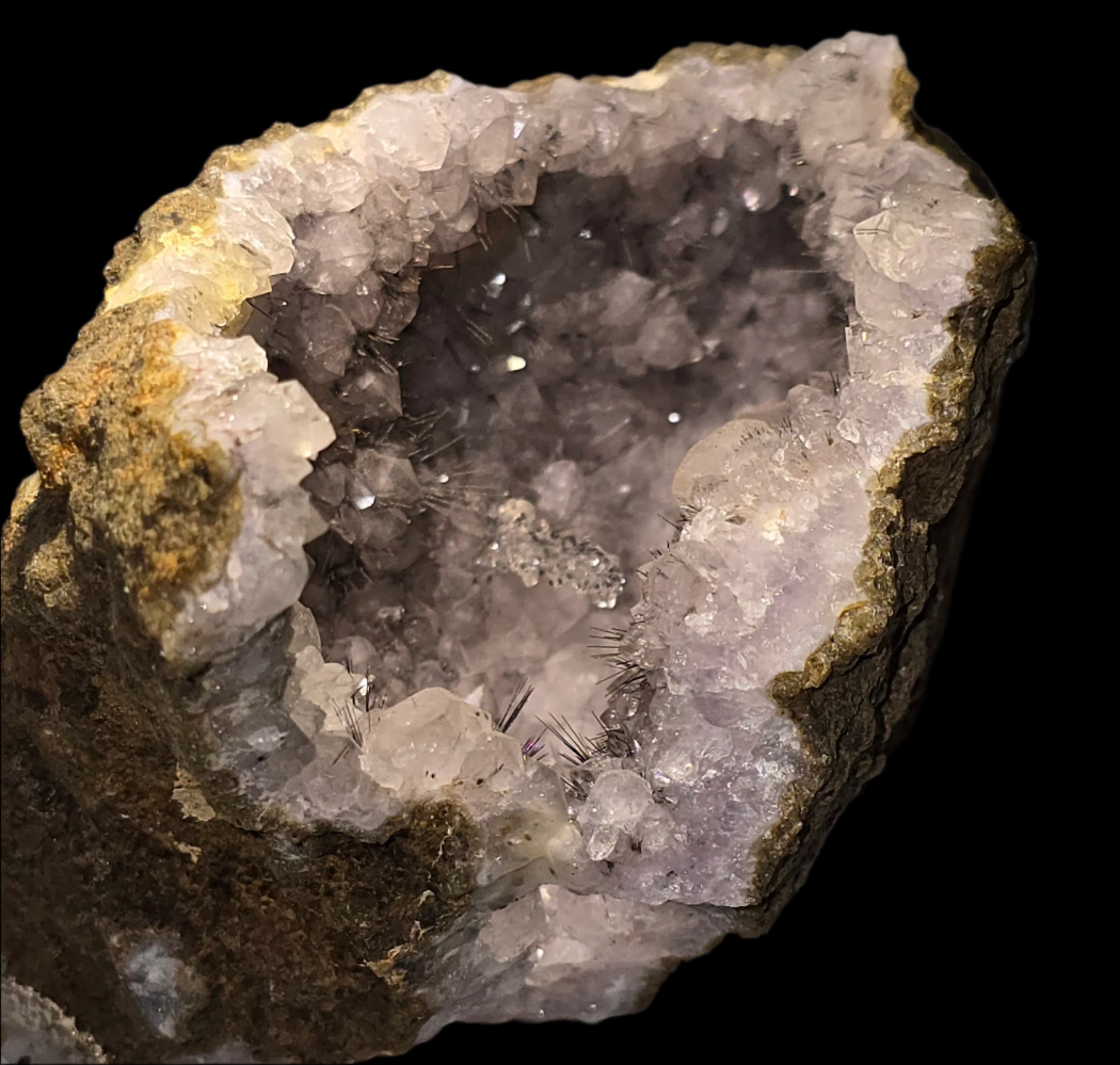 RUTILE NEEDLES, INTERGROWN WITH QUARTZ and CALCITE  (GEODE) (large cabinet)