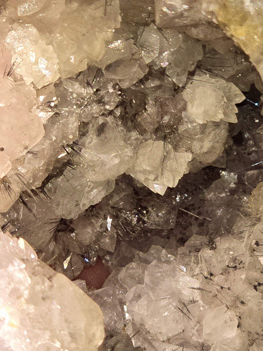 RUTILE NEEDLES, INTERGROWN WITH QUARTZ and CALCITE  (GEODE) (large cabinet)