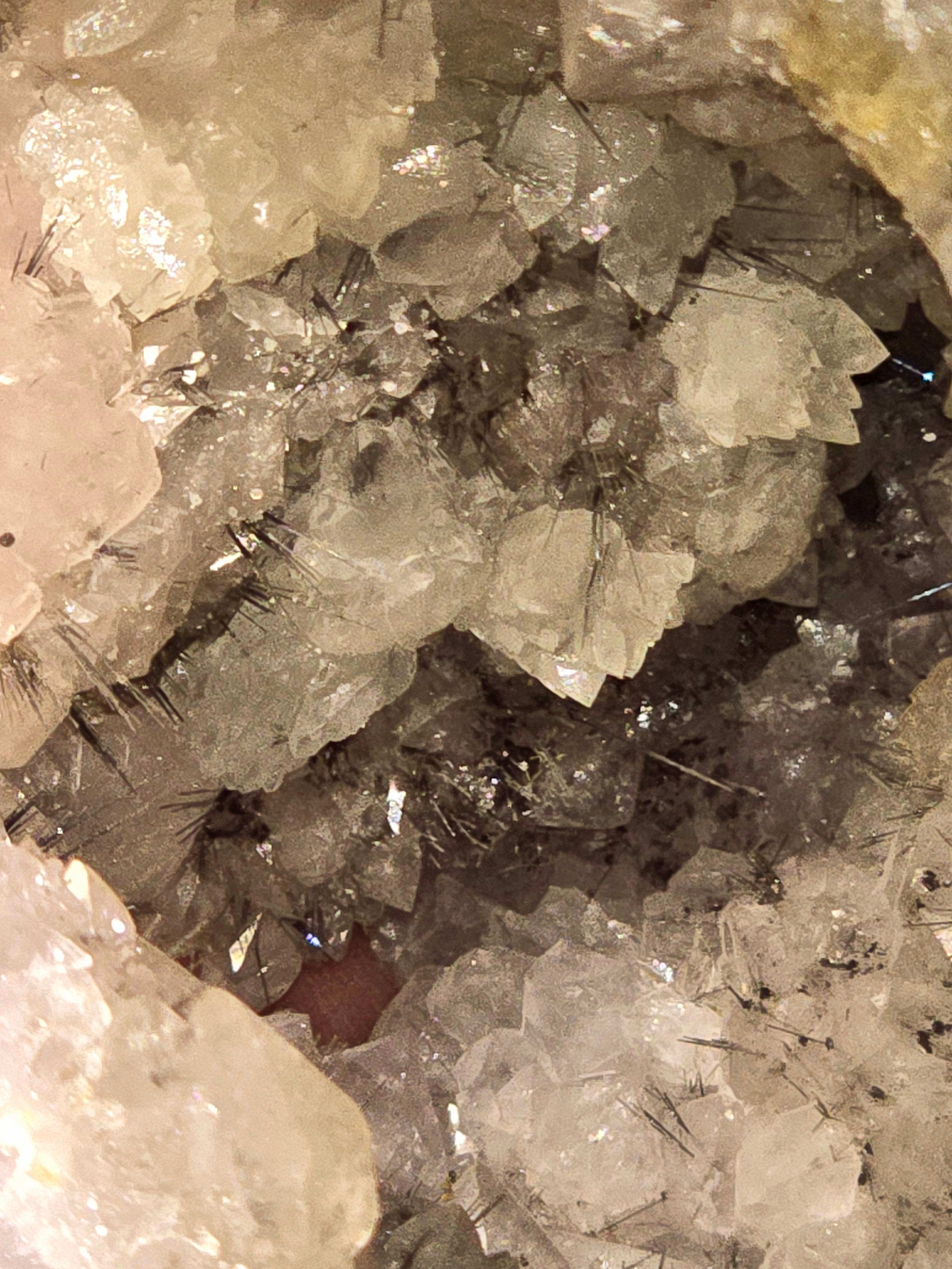 RUTILE NEEDLES, INTERGROWN WITH QUARTZ and CALCITE  (GEODE) (large cabinet)