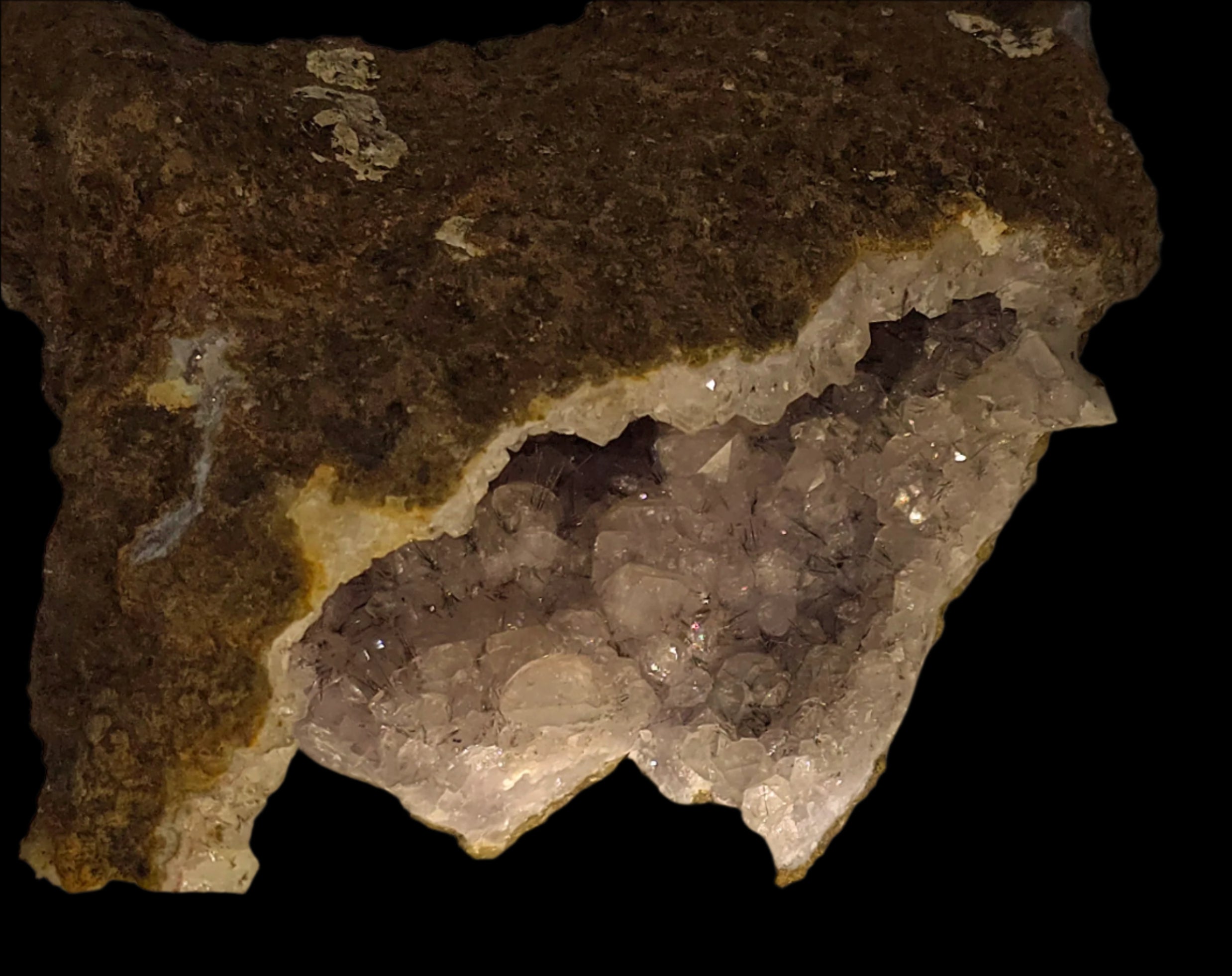 RUTILE NEEDLES, INTERGROWN WITH QUARTZ and CALCITE  (GEODE) (large cabinet)