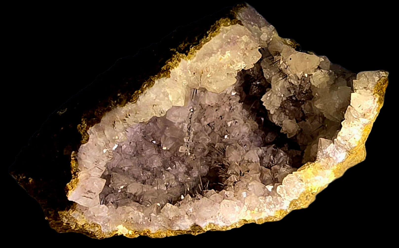 RUTILE NEEDLES, INTERGROWN WITH QUARTZ and CALCITE  (GEODE) (large cabinet)