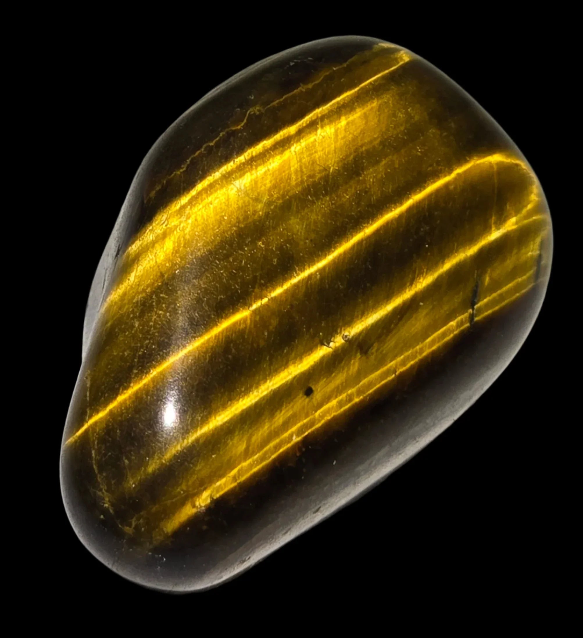 Tiger's Eye polished cabochon with golden chatoyancy, smooth tumbled crystal specimen