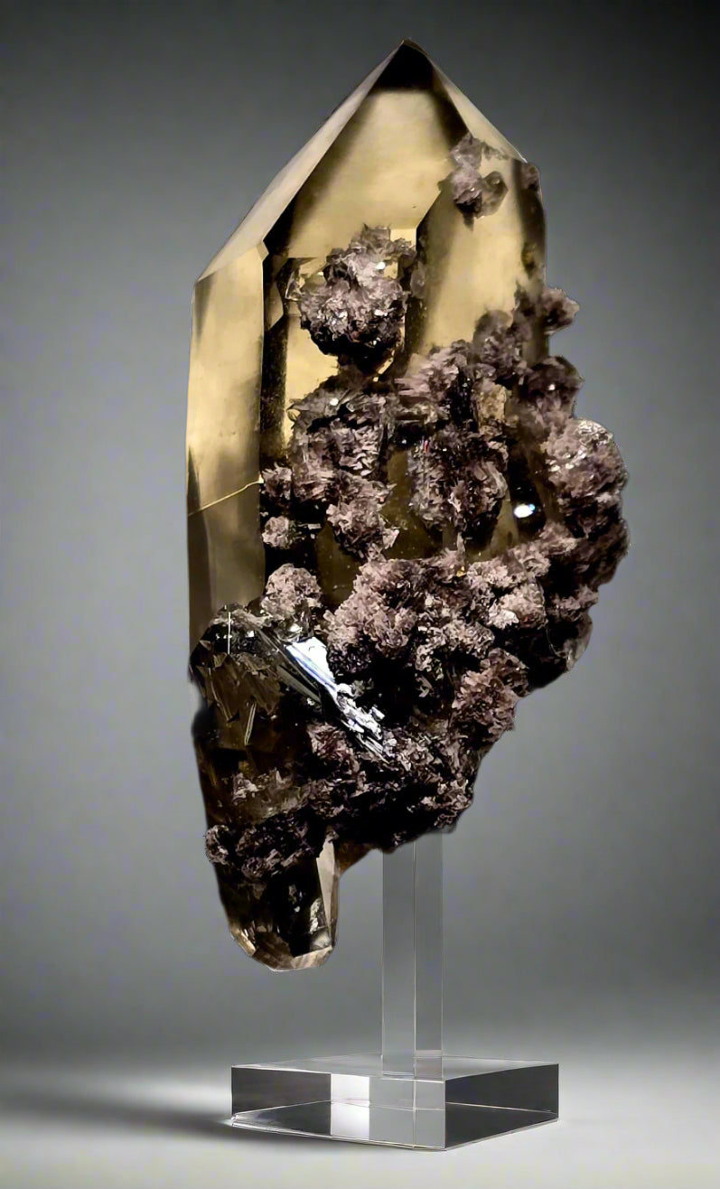 LEPIDOLITE on SMOKEY QUARTZ (small cabinet)