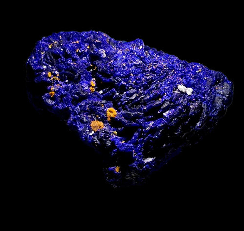 Azurite mineral specimen with vibrant blue crystals and orange accents, classic locality specimen