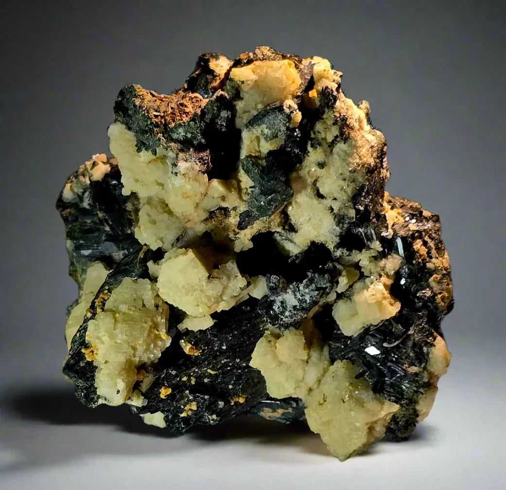 Fluorite with Galena from Illinois, USA - vibrant green and yellow crystals on dark matrix