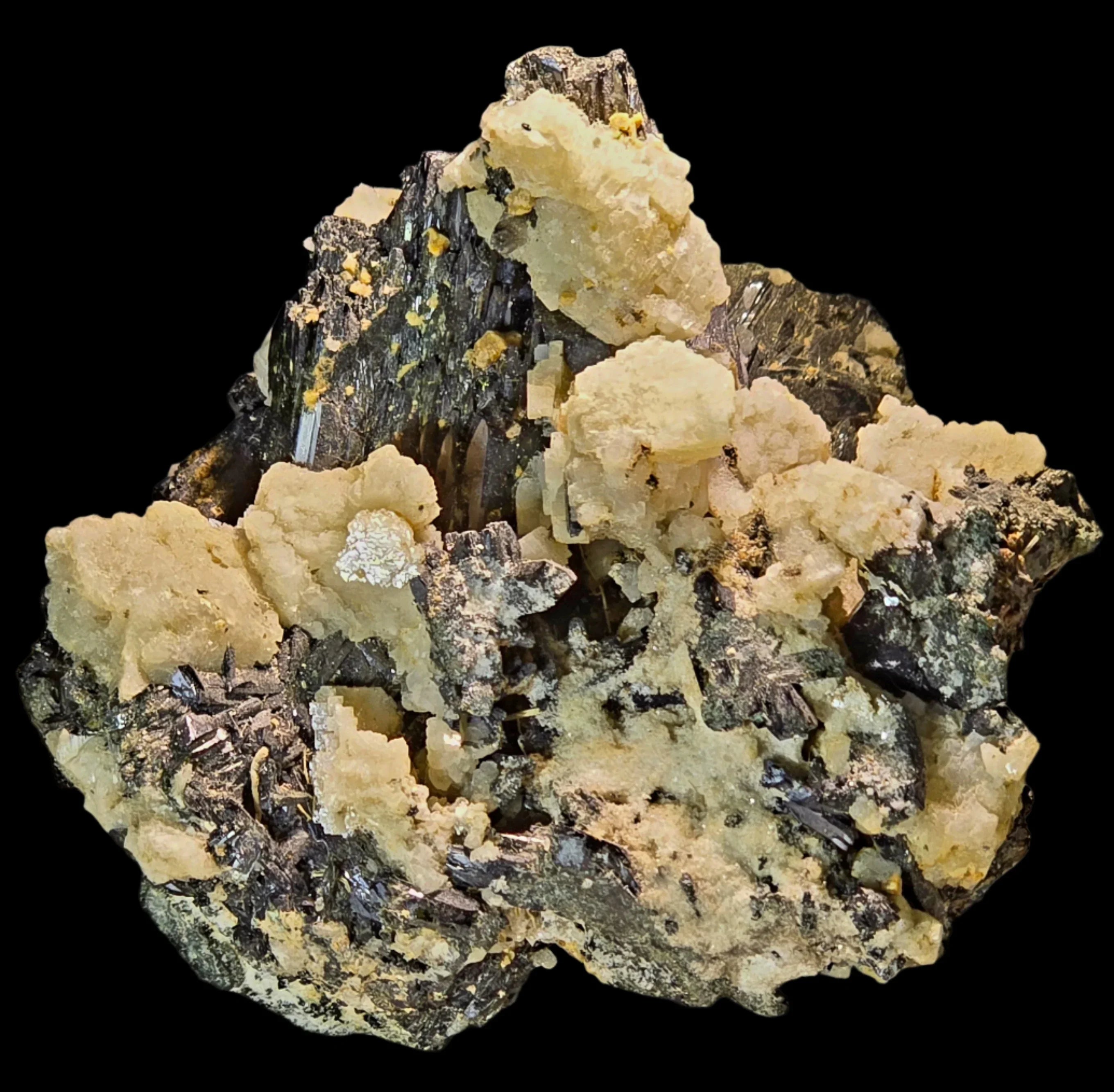 Calcite on Epidote mineral specimen, classic locality, collector-grade crystal cluster with earthy matrix