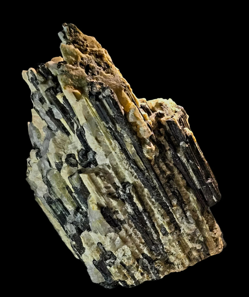 Schorl Tourmaline crystal specimen with striking black prisms on matrix, ideal for mineral collectors