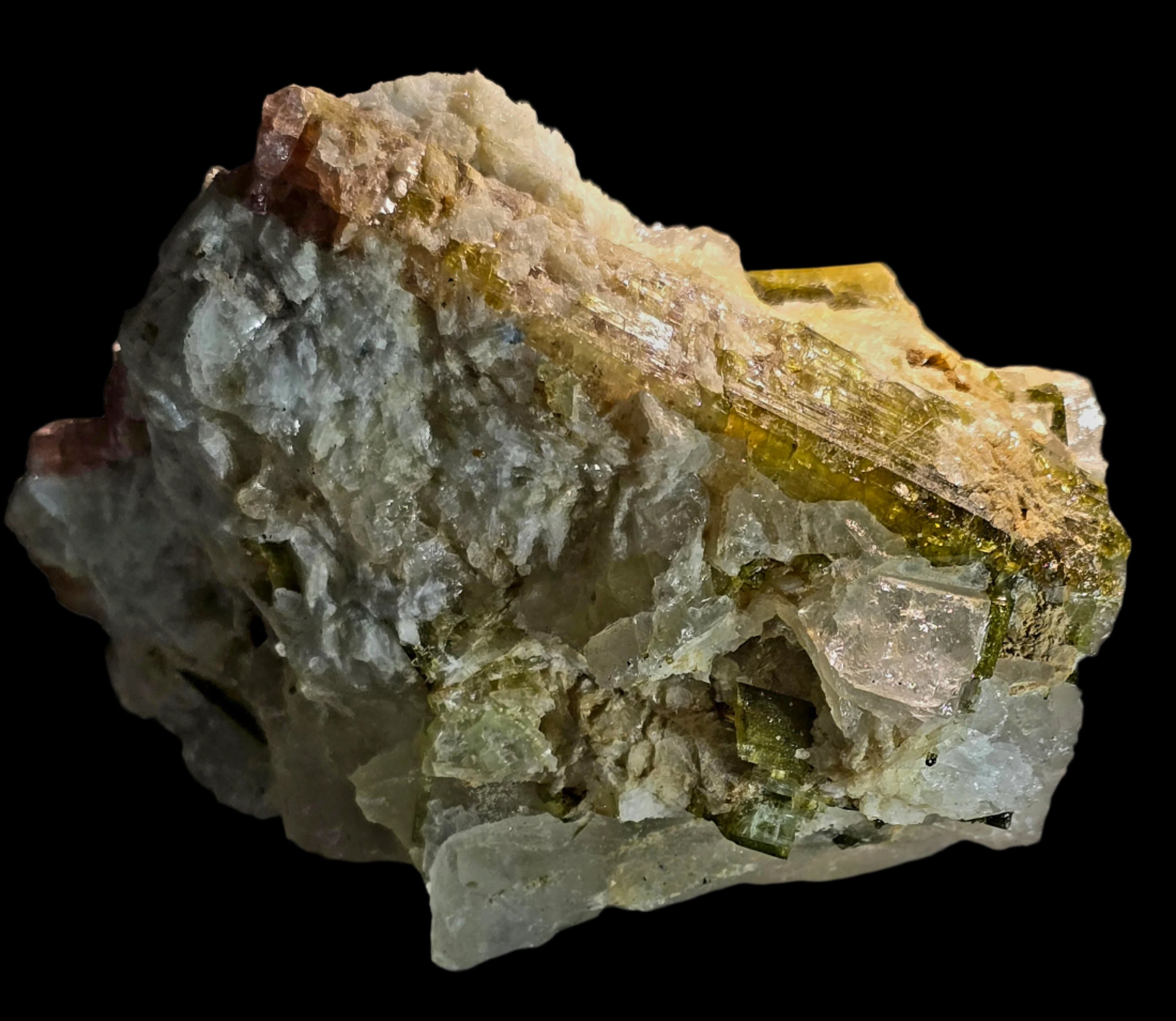 TOURMALINE (green en pink) on QUARTZ (cabinet)