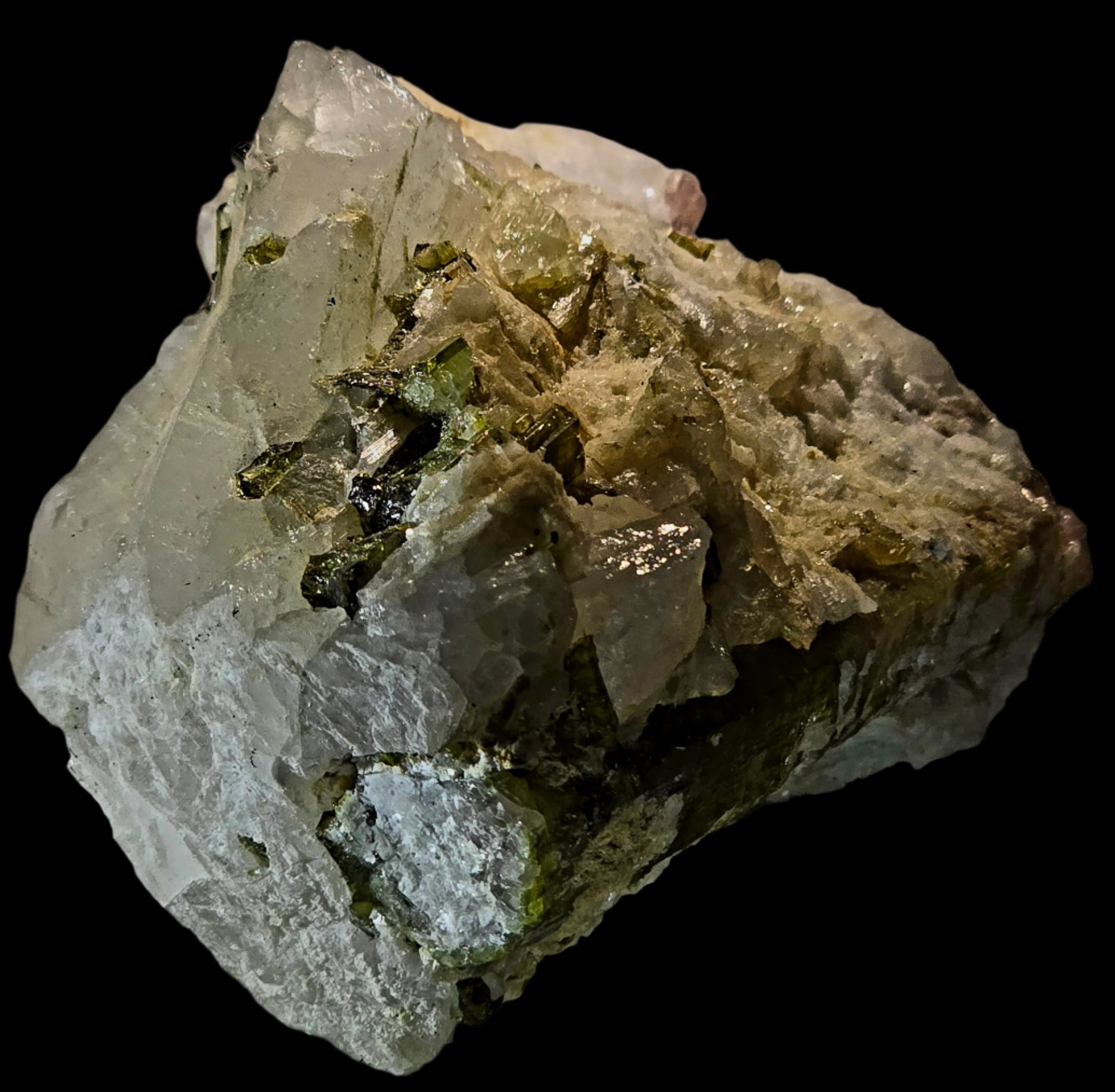 TOURMALINE (green en pink) on QUARTZ (cabinet)