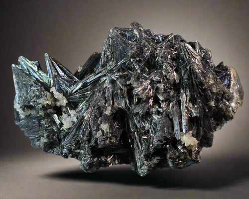 Stibnite mineral specimen with sharp metallic crystals, classic locality example for collectors