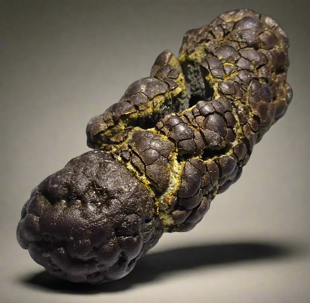 Hematite with yellow sulfur, Morocco specimen, textured mineral crystal for collectors