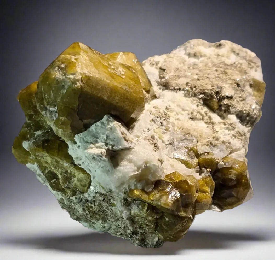 Wavellite crystal cluster from Arkansas, vibrant yellow-green mineral on white matrix, collectible specimen