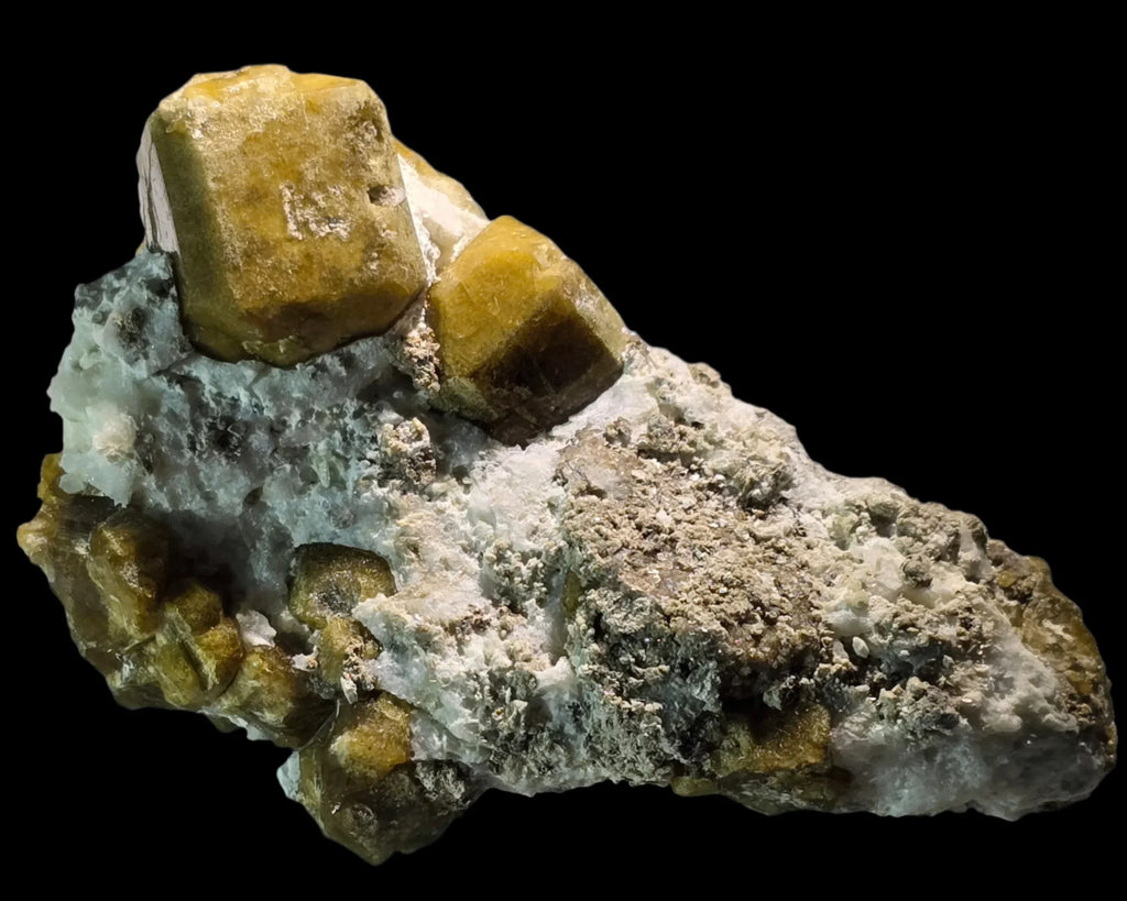 Vivianite mineral specimen with yellow crystals on matrix, classic locality find for collectors