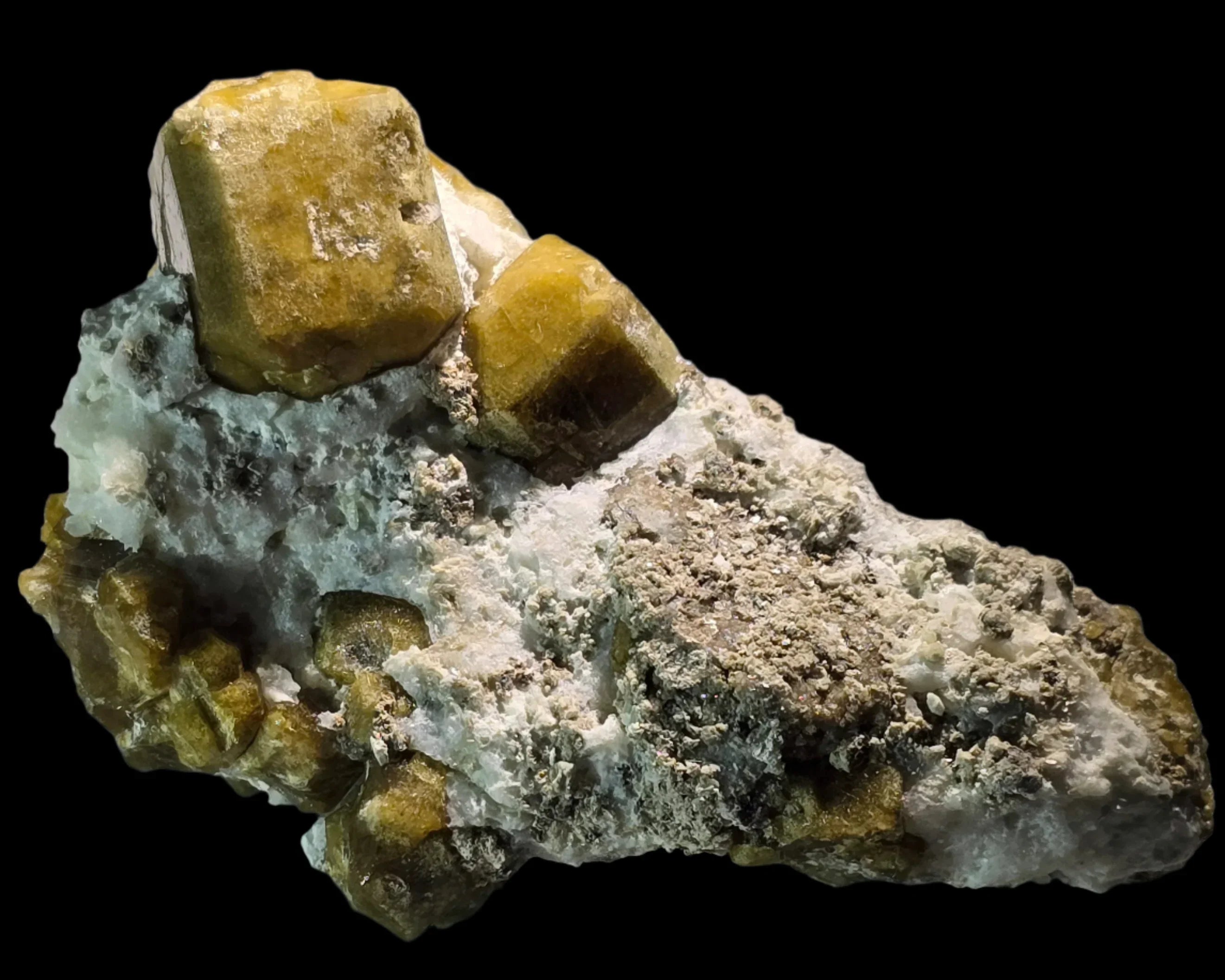 Vivianite mineral specimen with yellow crystals on matrix, classic locality find for collectors