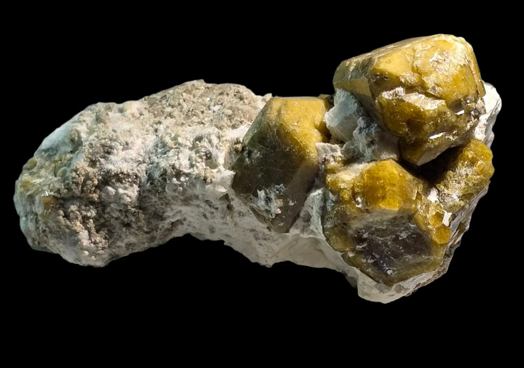 Vivianite mineral specimen with yellow-green crystals on matrix, classic locality specimen for collectors