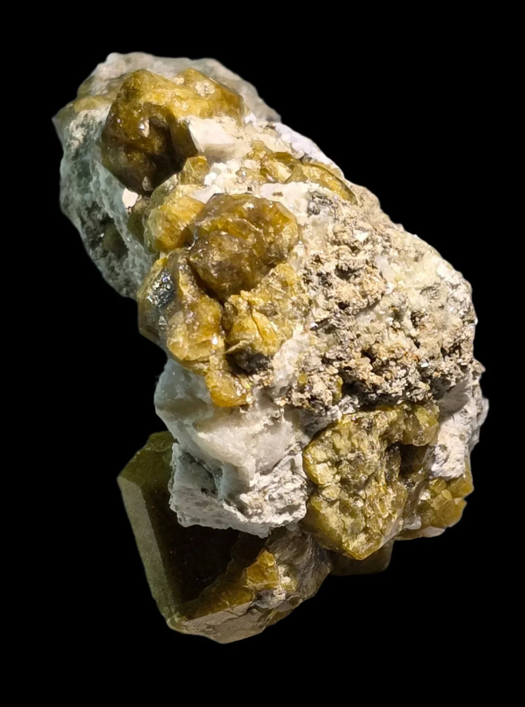 Wulfenite mineral specimen with vibrant yellow crystals on white matrix, classic locality find