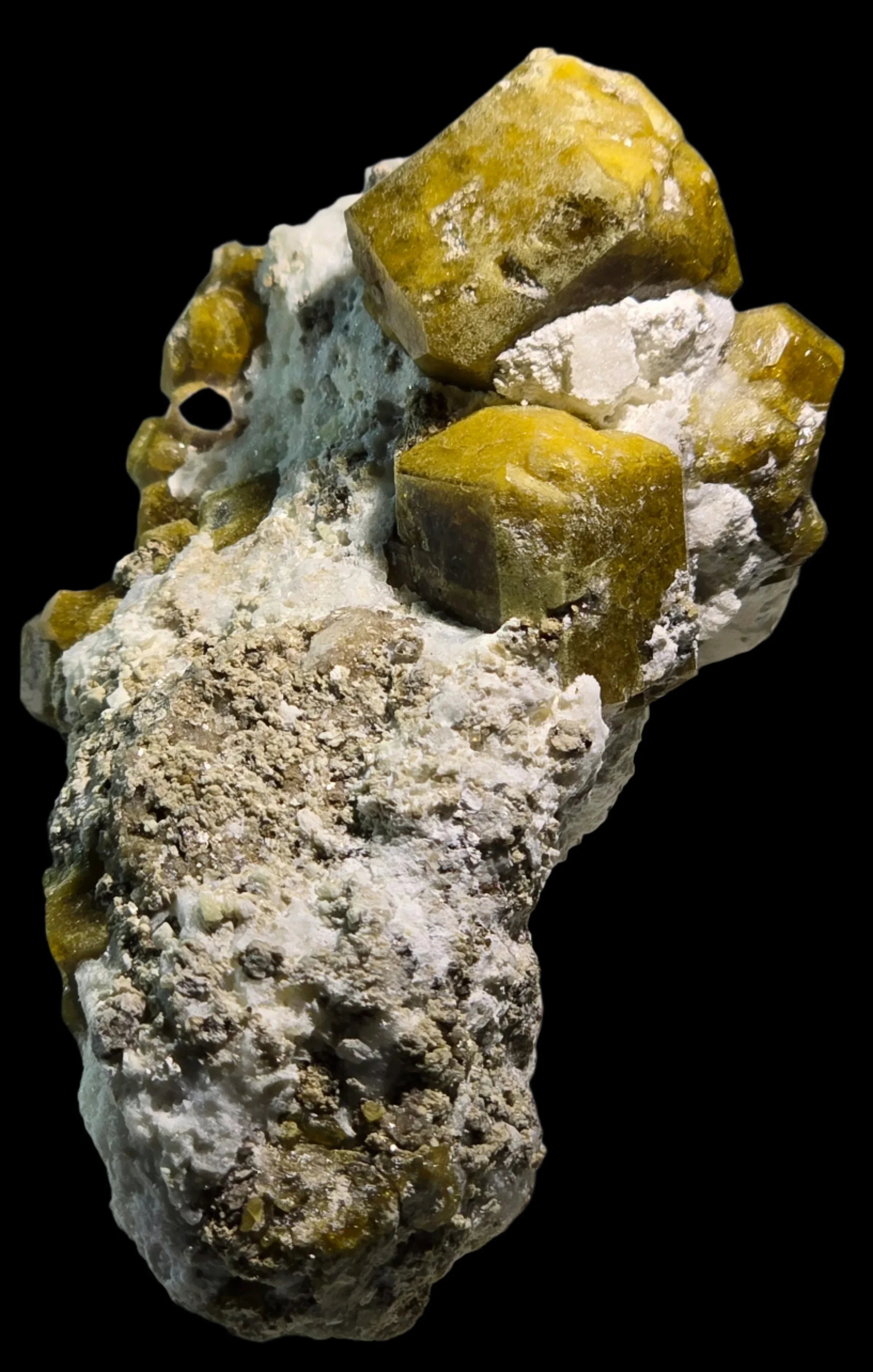 Vibrant yellow fluorite crystals on white matrix, mineral specimen for collectors