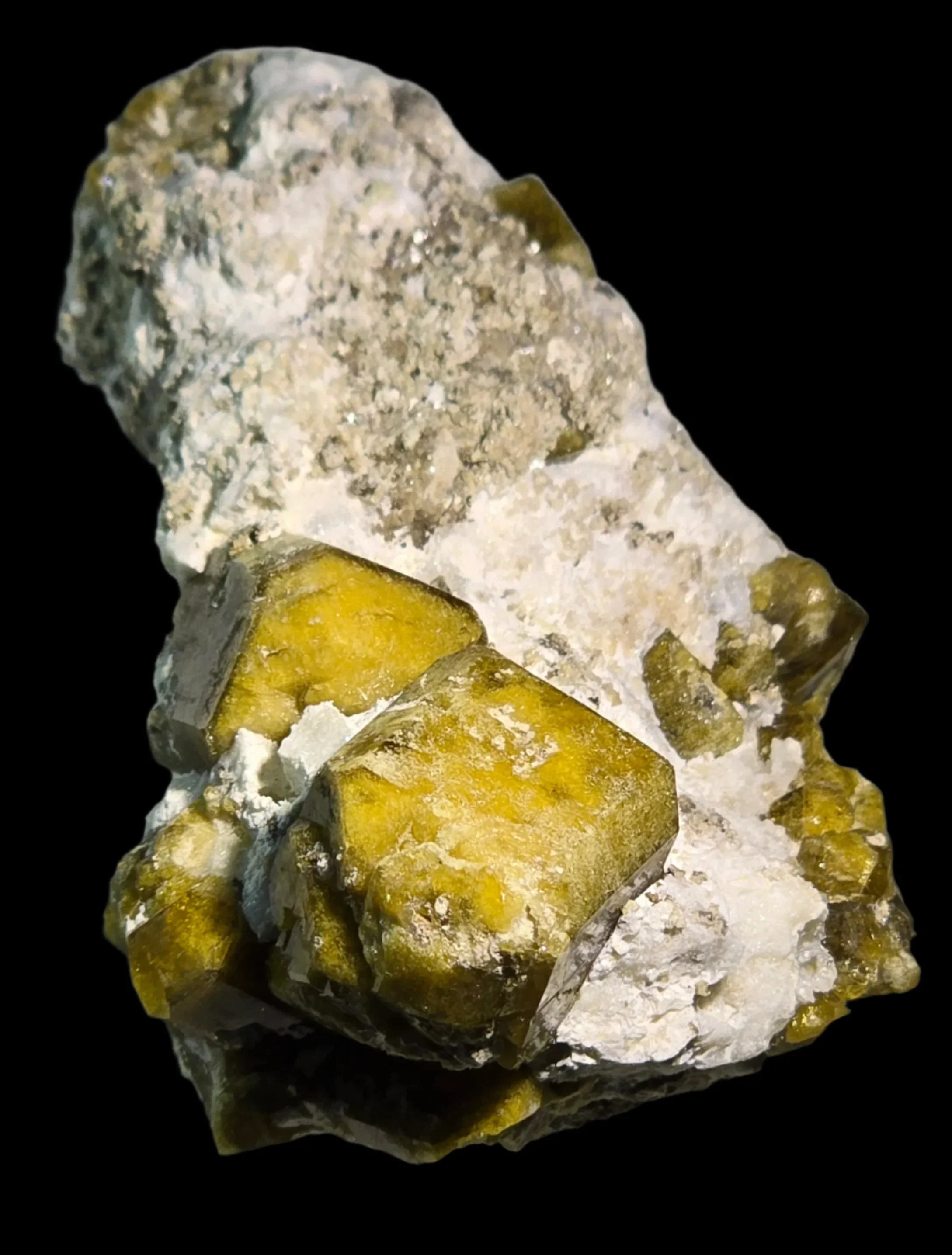 Sphalerite mineral specimen with vibrant yellow crystals on white matrix, classic locality find