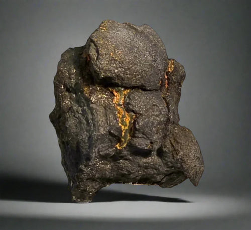 Chalcopyrite on matrix from Peru, metallic gold veins in dark rock specimen