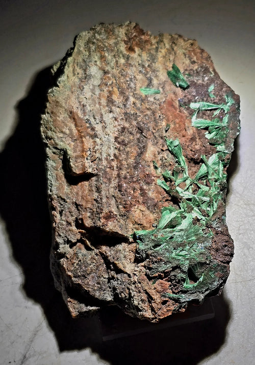 Malachite on matrix from Congo, vibrant green crystals on earthy rock, mineral specimen for collectors