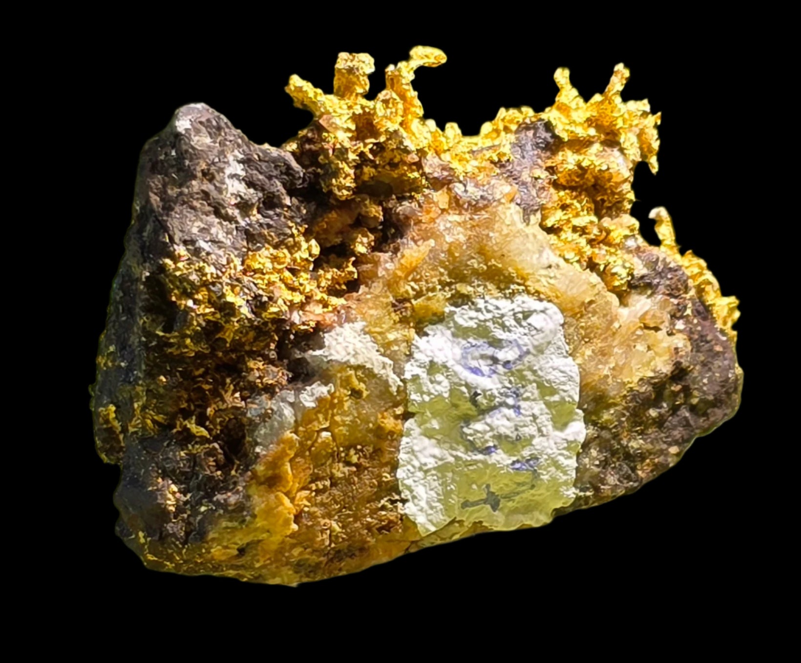 GOLD CRYSTALS ON IRONSTONE  (minature with exceptional rare colors)