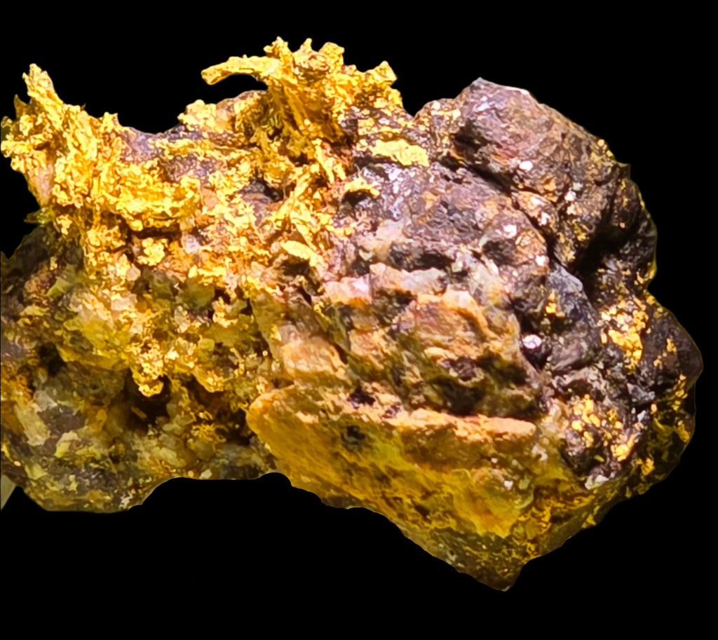 GOLD CRYSTALS ON IRONSTONE  (minature with exceptional rare colors)