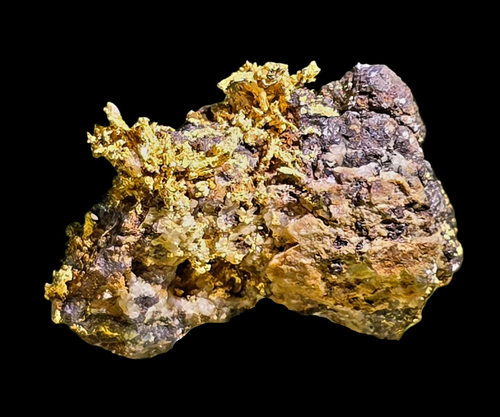 GOLD CRYSTALS ON IRONSTONE  (minature with exceptional rare colors)