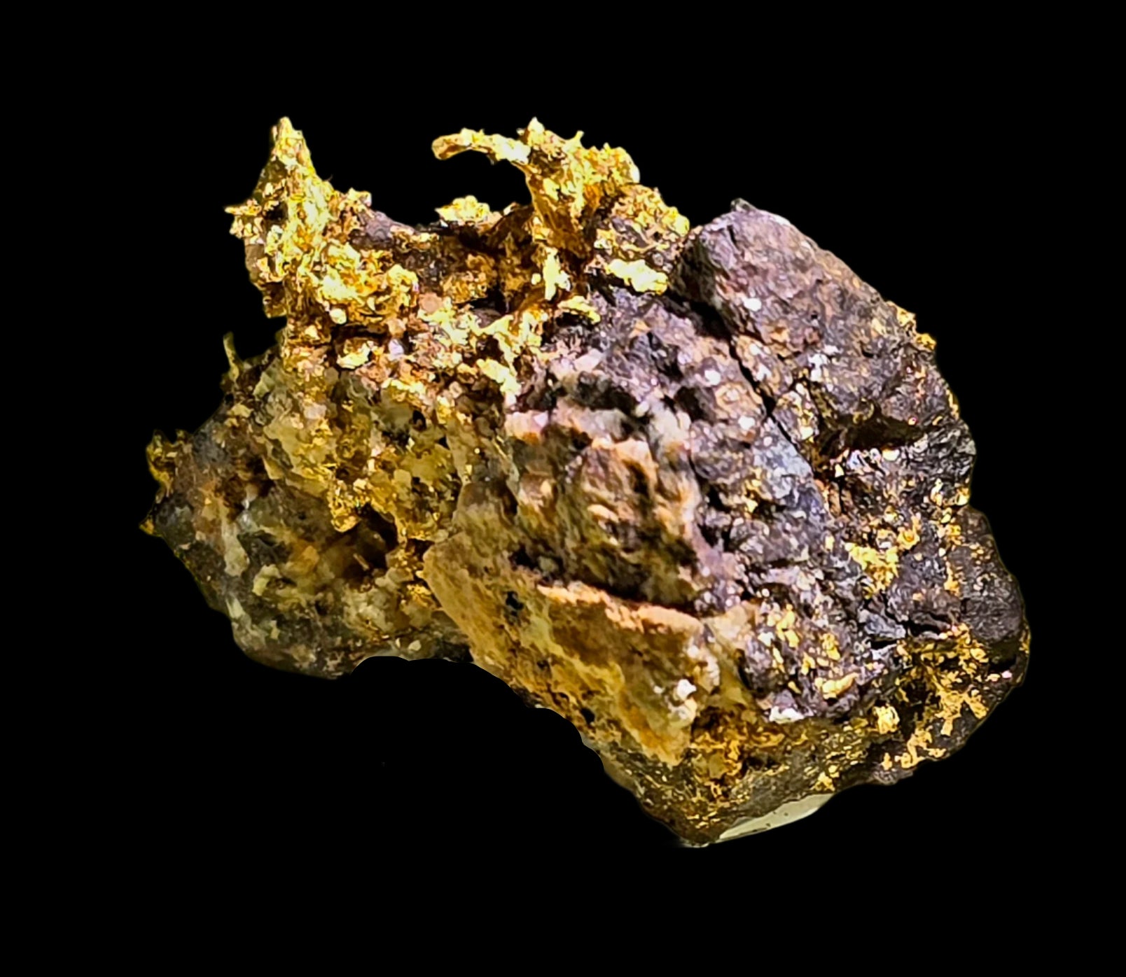 GOLD CRYSTALS ON IRONSTONE  (minature with exceptional rare colors)