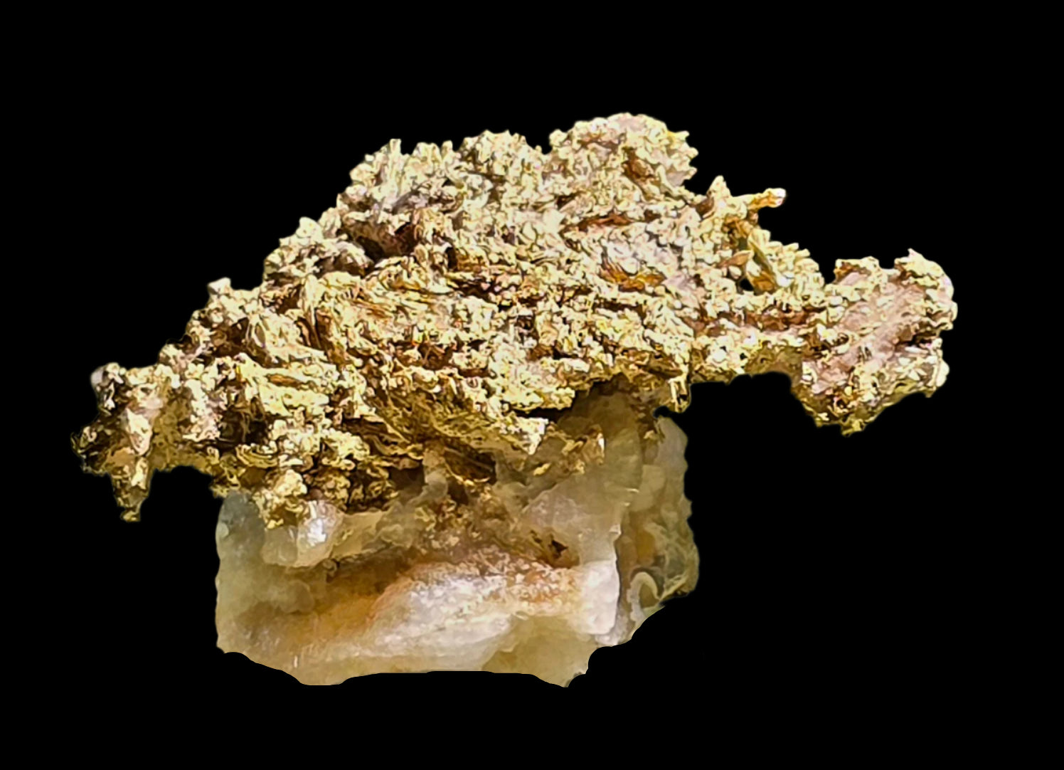 GOLD WIRES and CRYSTALS on QUARTZ (miniature)
