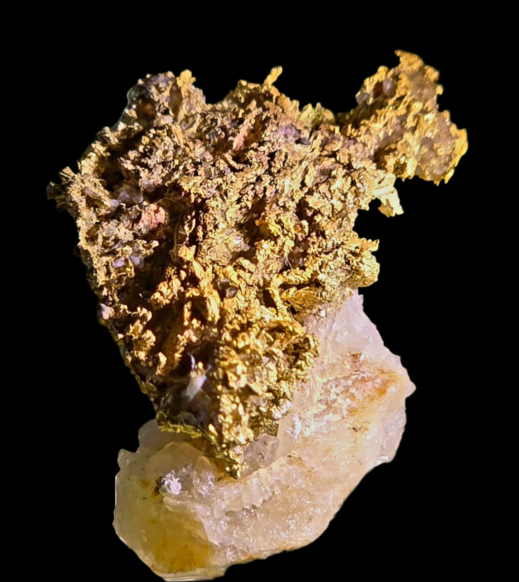 GOLD WIRES and CRYSTALS on QUARTZ (miniature)