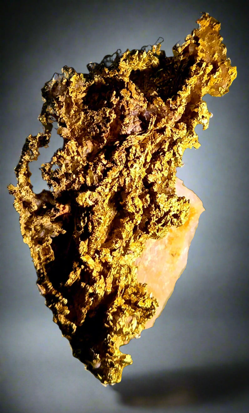 GOLD WIRES and CRYSTALS on QUARTZ (miniature)