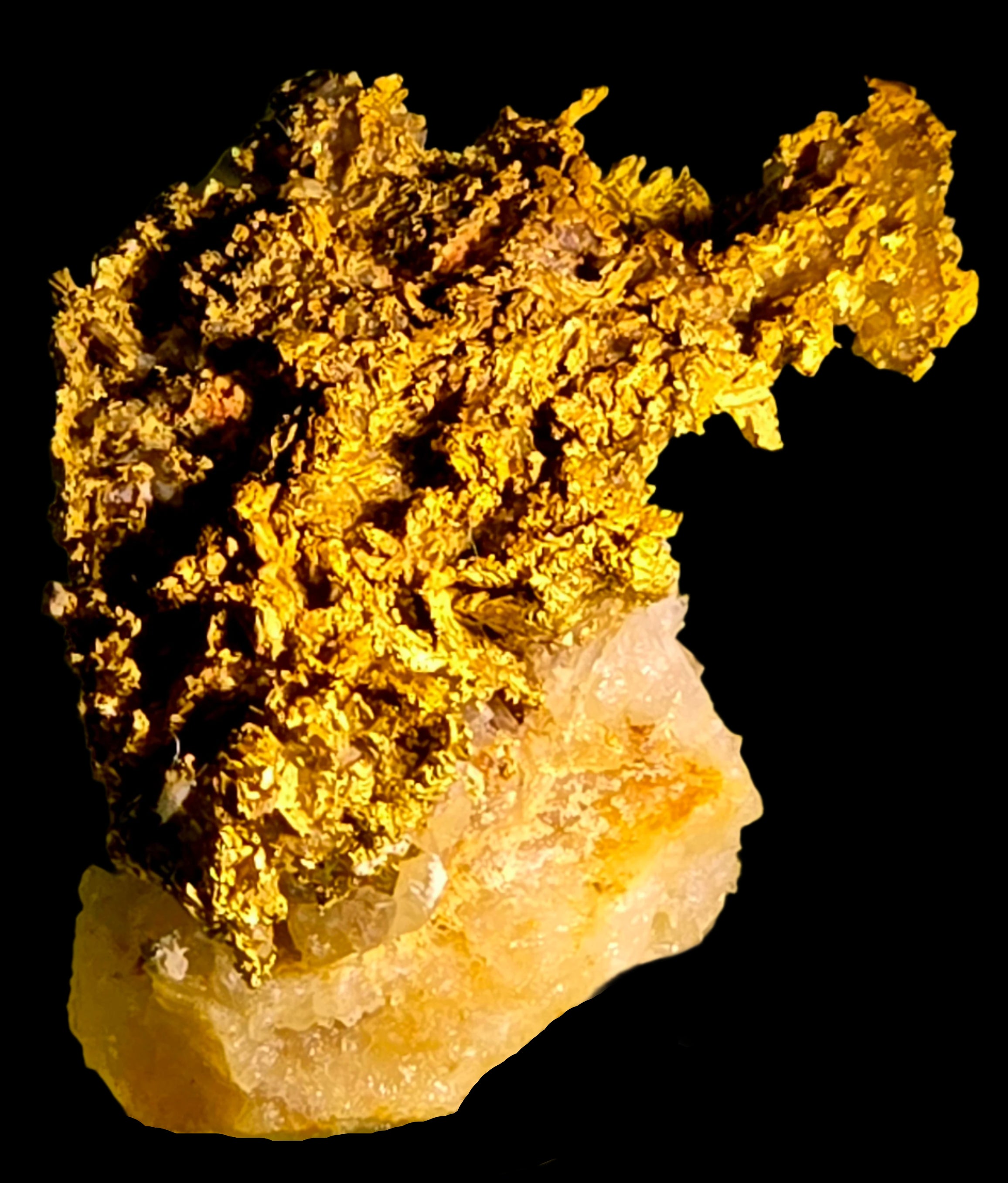 GOLD WIRES and CRYSTALS on QUARTZ (miniature)