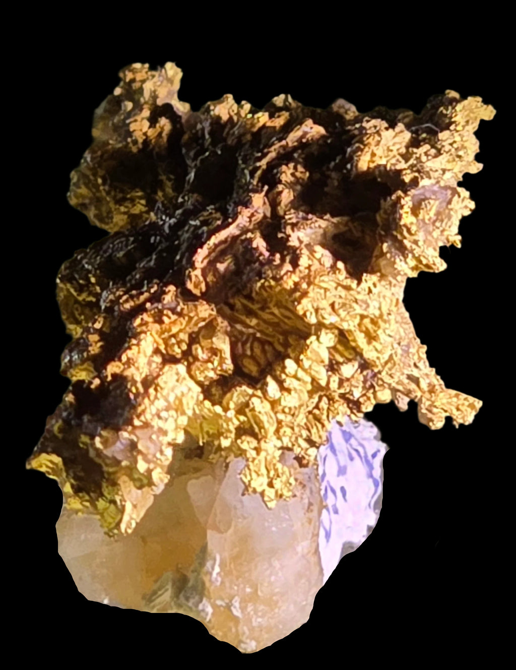 GOLD WIRES and CRYSTALS on QUARTZ (miniature)