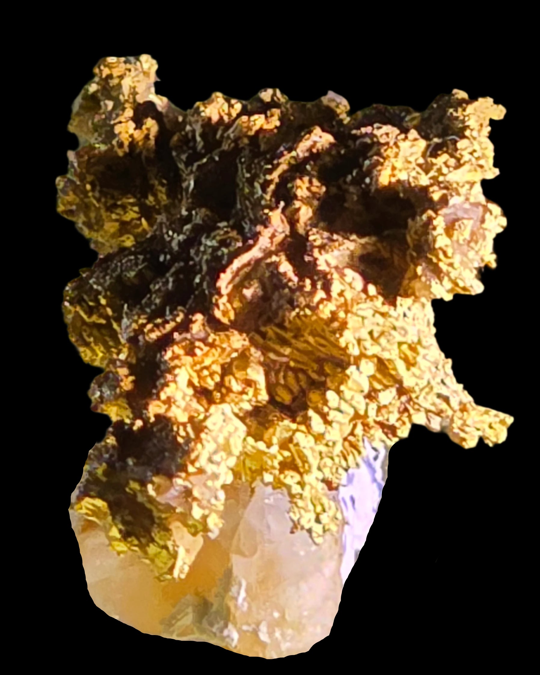 GOLD WIRES and CRYSTALS on QUARTZ (miniature)