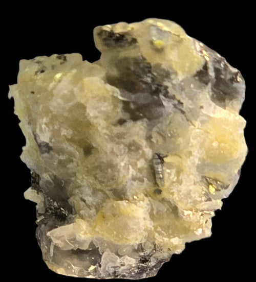 Calcite with Sphalerite from Tsumeb, Namibia - mineral specimen with yellow and gray crystalline textures