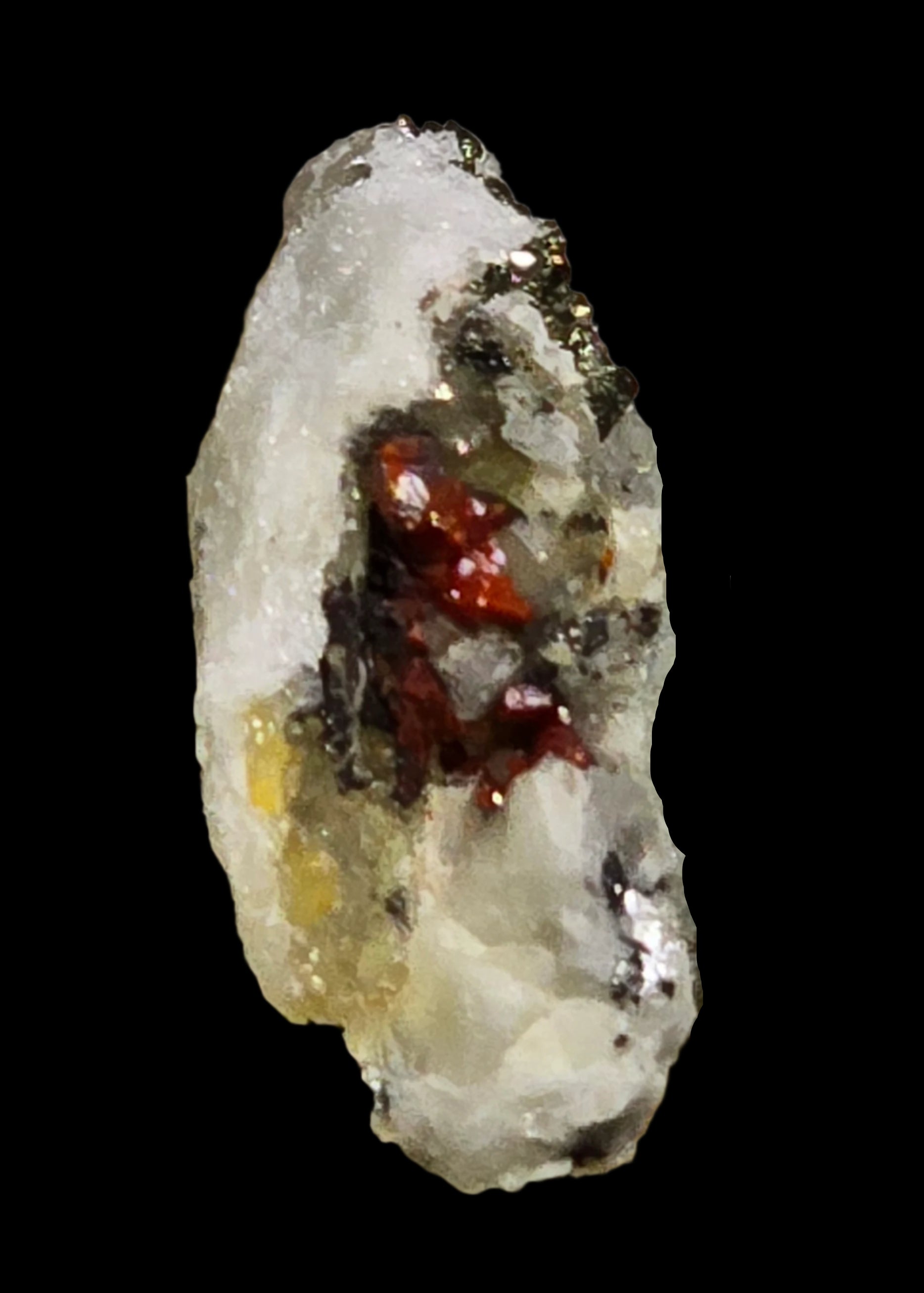 REALGAR (AURIPIGMENT) with JORDANITE, covered partially with most likely BINNITE (Tennantite) from the Lengenbach Quarry (micro and miniature)