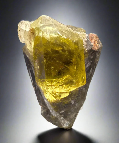Vivid yellow Topaz crystal on matrix, classic mineral specimen for collectors
