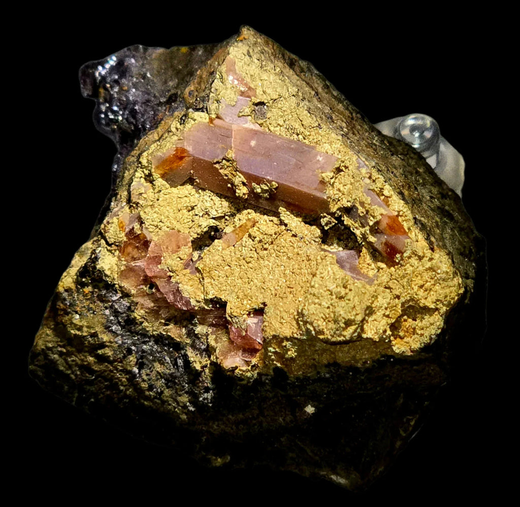 Pink tourmaline crystal with yellow matrix, mineral specimen for collectors