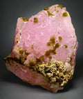 Pink rhodochrosite with green epidote, classic mineral specimen from Argentina