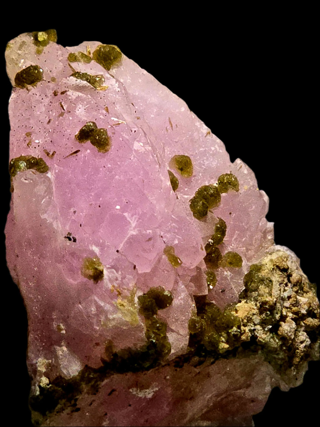 Pink tourmaline with green epidote crystals, mineral specimen for collectors