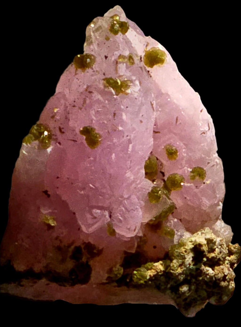 Pink calcite with golden pyrite crystals, mineral specimen for collectors