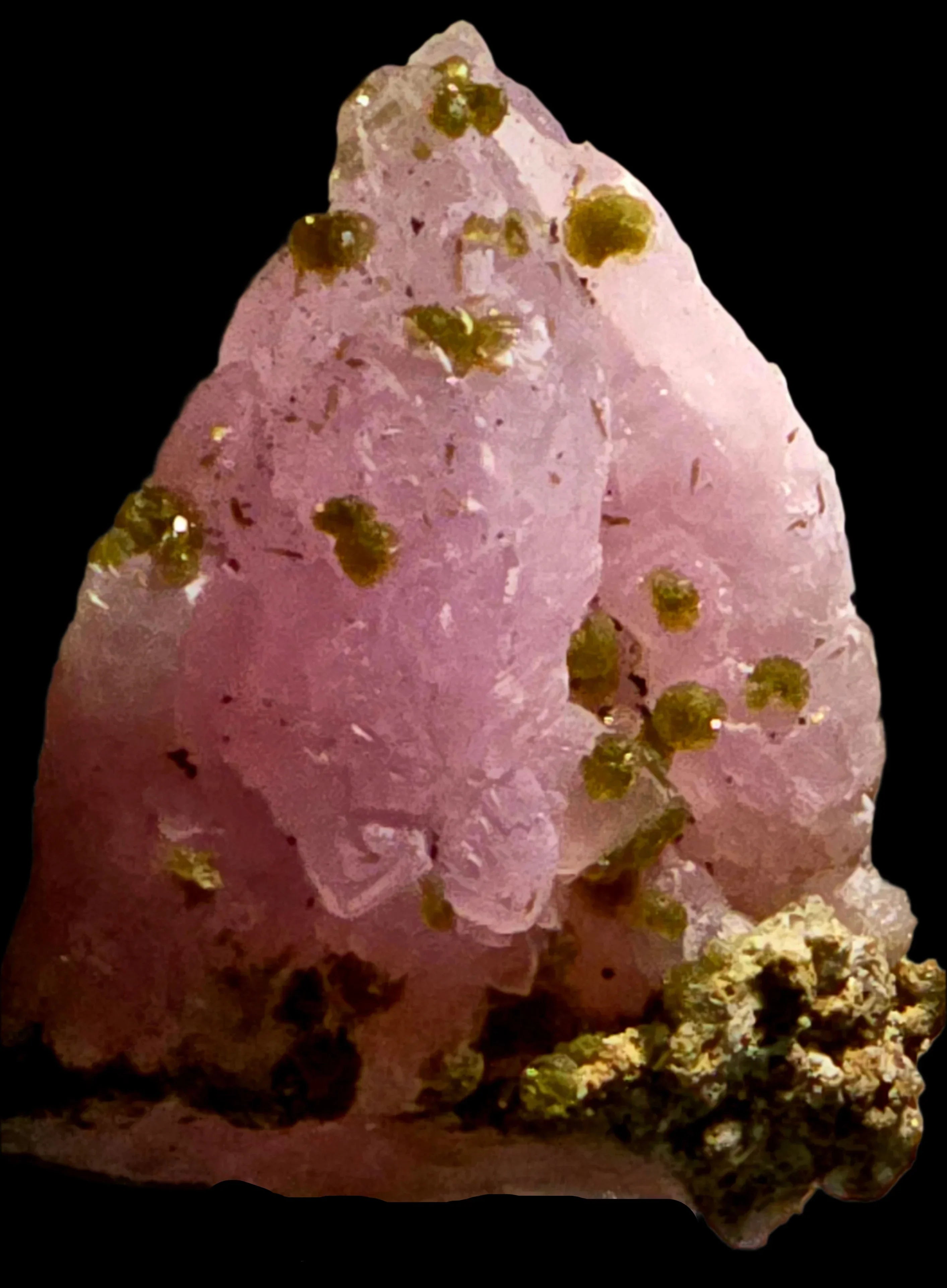 Pink calcite with golden pyrite crystals, mineral specimen for collectors