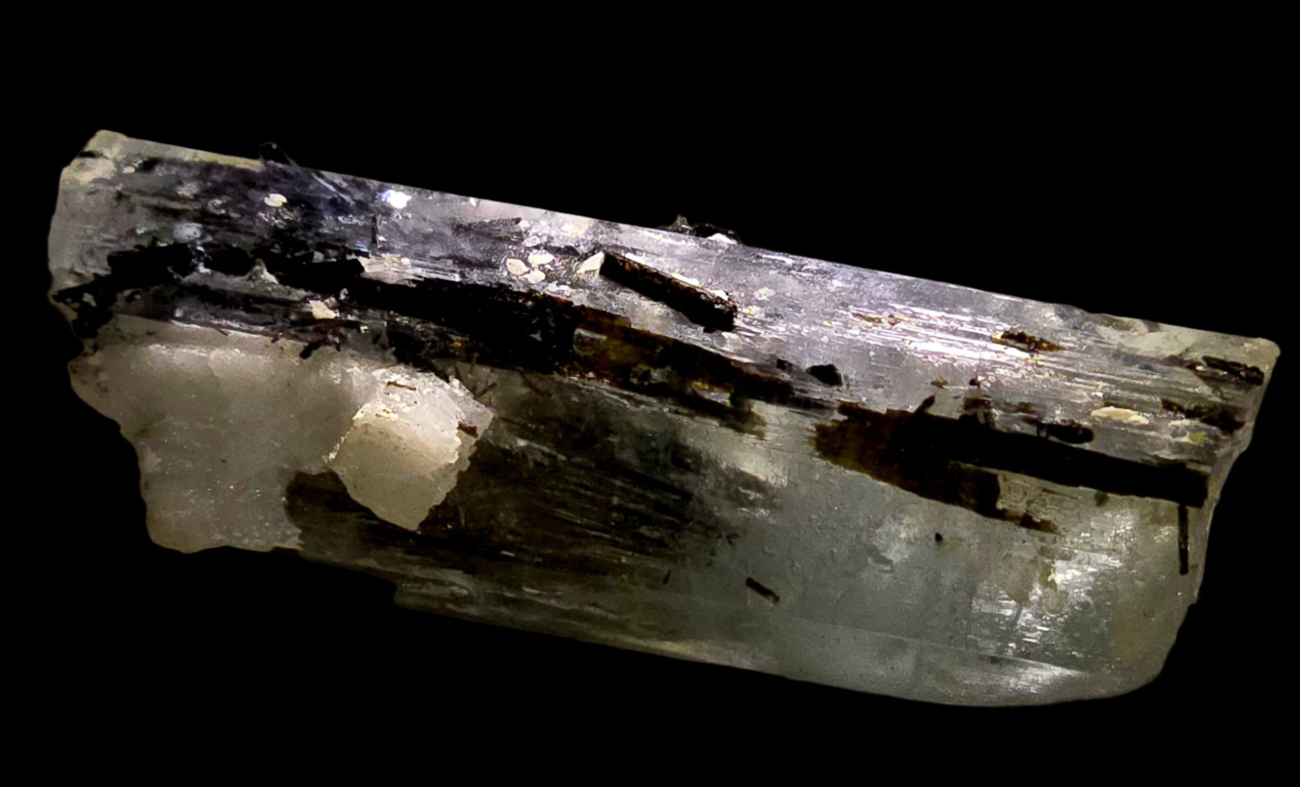 BERYL var AQUAMARIN with SCHORL (Black Tourmaline) (miniature)