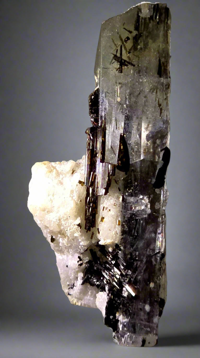 BERYL var AQUAMARIN with SCHORL (Black Tourmaline) (miniature)