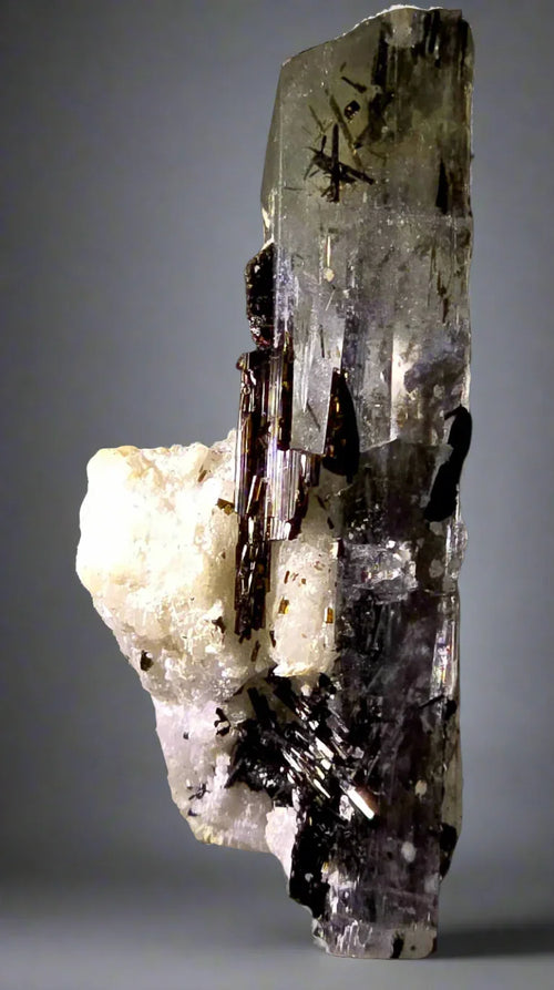 Tourmaline on Quartz from Brazil, crystal specimen with black needles and clear matrix