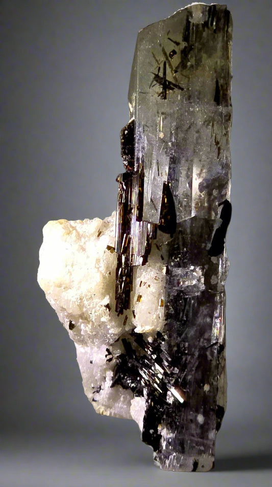 BERYL var AQUAMARIN with SCHORL (Black Tourmaline) (miniature)