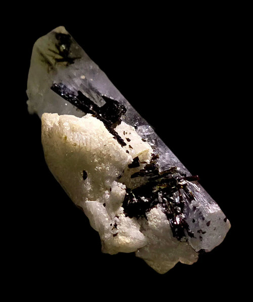 Quartz with Tourmaline Inclusions from Brazil, mineral specimen with clear crystal and black needles