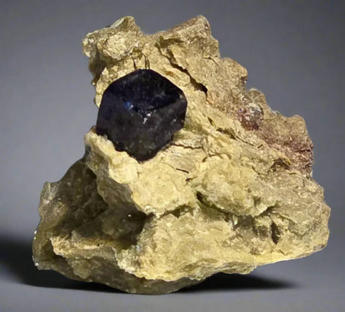 Deep blue fluorite crystal on matrix, classic mineral specimen for collectors