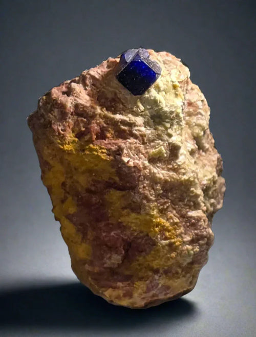 Vivid blue fluorite crystal on matrix, classic mineral specimen for collectors