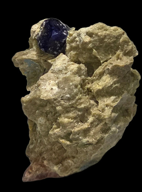 Deep blue sapphire crystal on matrix, mineral specimen for collectors